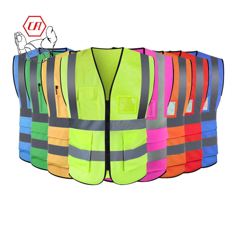 Custom Logo High Vis Vest Polyester Knitting Fabric Construction Working Vest Roadway Safety Jacket High Visibility Safety Vest