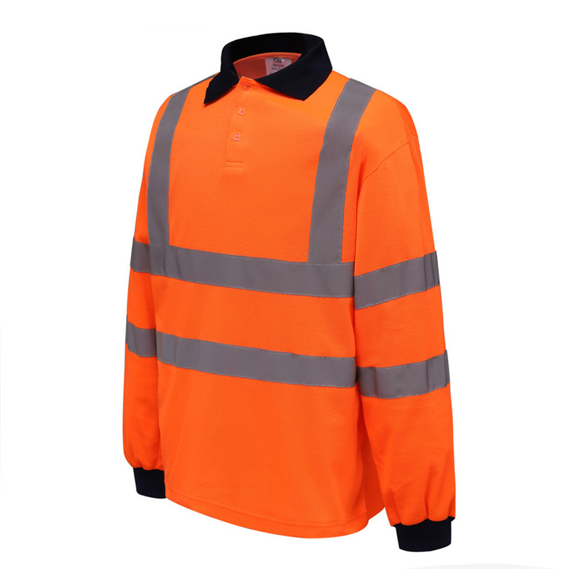 EN 20471 Class 2 Hi Vis Reflective Orange Long Sleeve High Visibility Polo T Shirt Safety Clothing