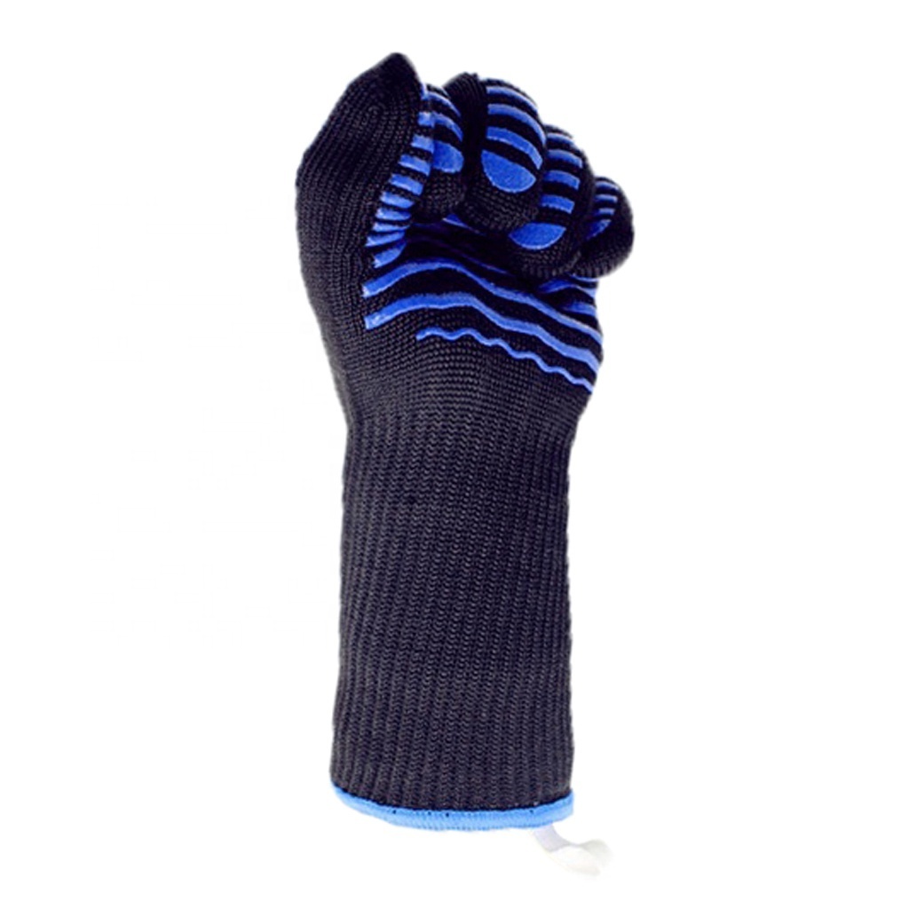 RTS Black Para-Aramid Silicone Heat Flame Resistant BBQ Grill Oven Mitt Cooking Gloves