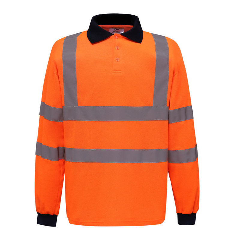 EN 20471 Class 2 Hi Vis Reflective Orange Long Sleeve High Visibility Polo T Shirt Safety Clothing