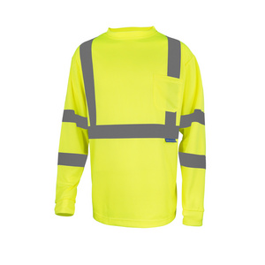 Ready To Ship High Visibility Safety T-shirt Breathable Men's Work Clothes Long Sleeve Reflective T Shirt