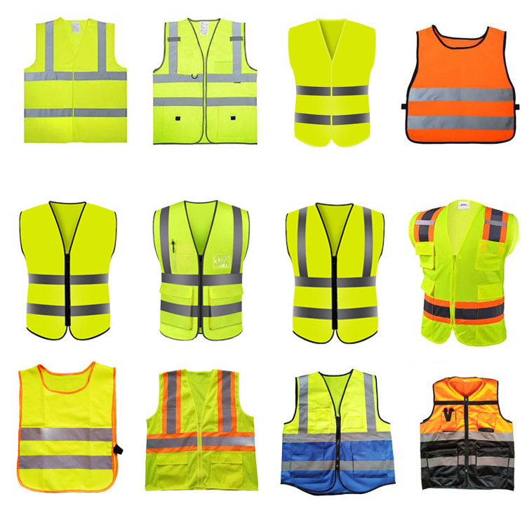 Custom Logo High Vis Vest Polyester Knitting Fabric Construction Working Vest Roadway Safety Jacket High Visibility Safety Vest