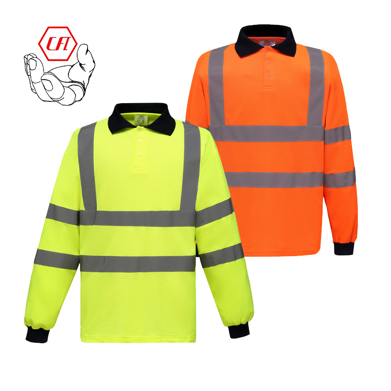 EN 20471 Class 2 Hi Vis Reflective Orange Long Sleeve High Visibility Polo T Shirt Safety Clothing