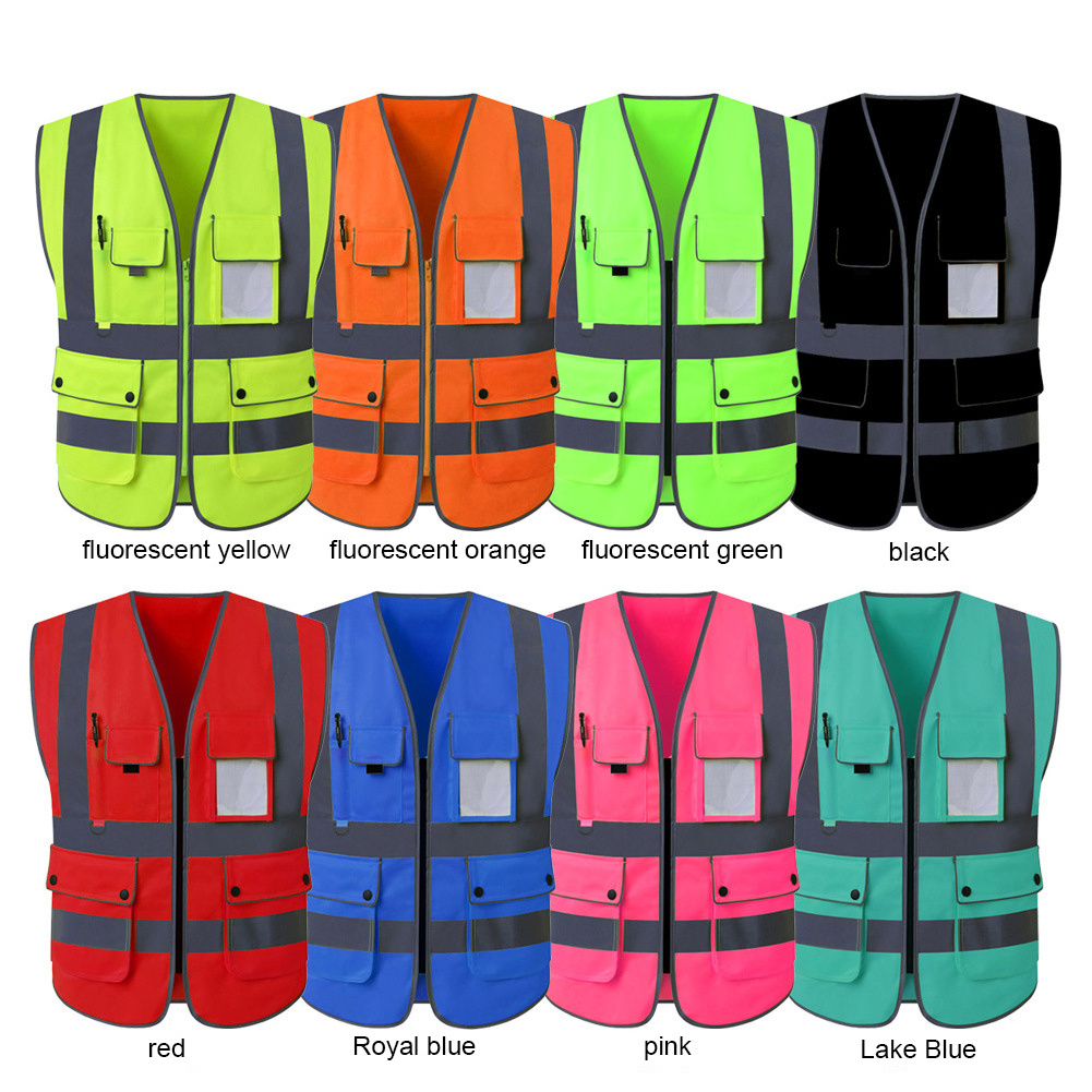 Customize Logo Multi Pockets Men's Reflective Vest Security Black Safety Vest Roadway Working Hi Vis Vest