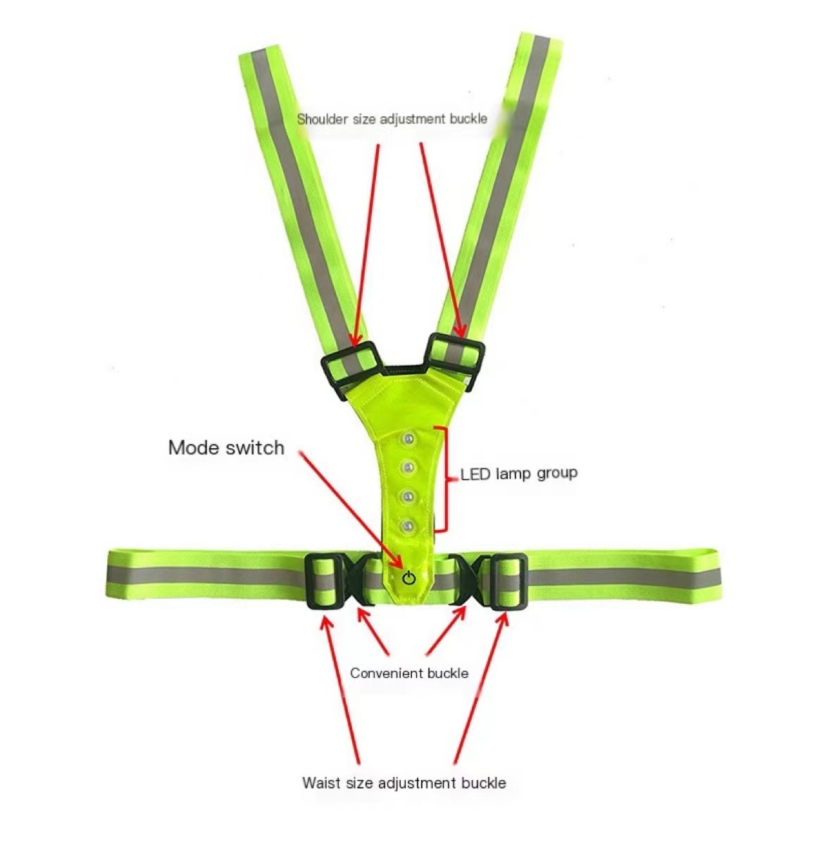 High Visibility Adjustable Flashing Reflective Elastic Vest Belt Strap LED Light Outdoor Sports Night Running Lamp Vest