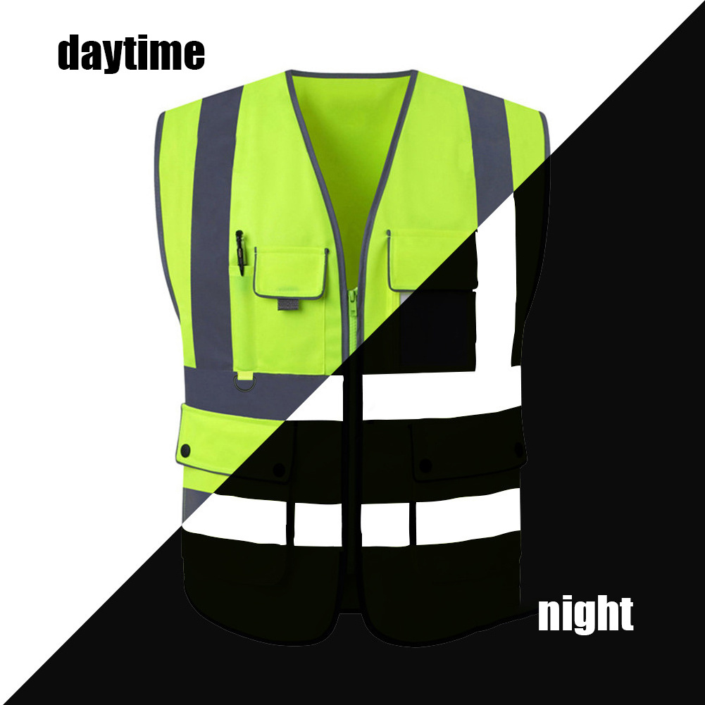 Customize Logo Multi Pockets Men's Reflective Vest Security Black Safety Vest Roadway Working Hi Vis Vest