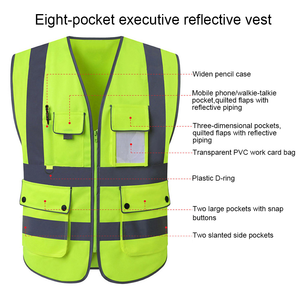 Customize Logo Multi Pockets Men's Reflective Vest Security Black Safety Vest Roadway Working Hi Vis Vest