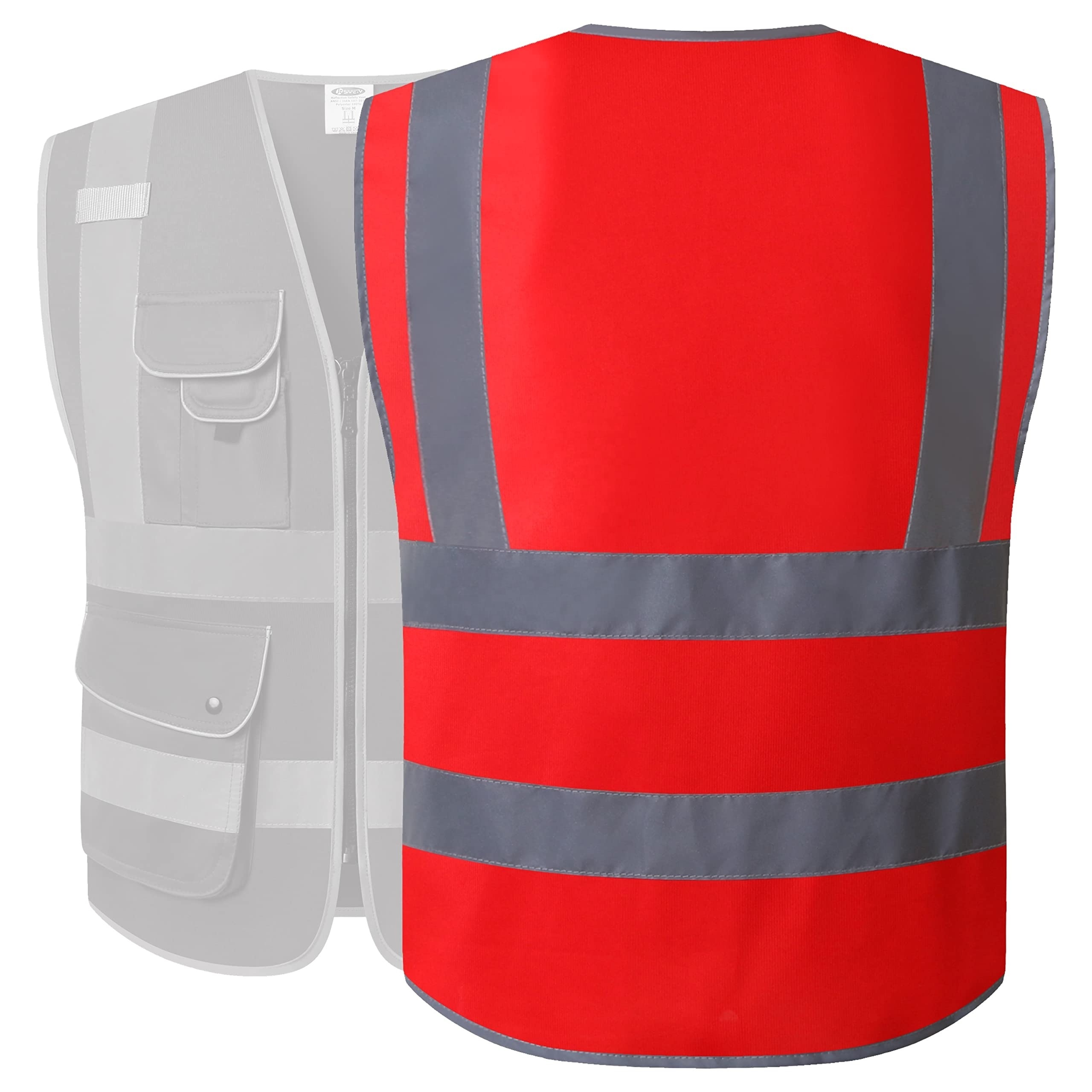 Customize Logo Multi Pockets Men's Reflective Vest Security Red Safety Vest Roadway Working Hi Vis Vest