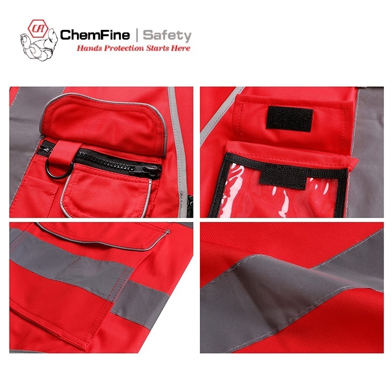 Customize Logo Multi Pockets Men's Reflective Vest Security Red Safety Vest Roadway Working Hi Vis Vest