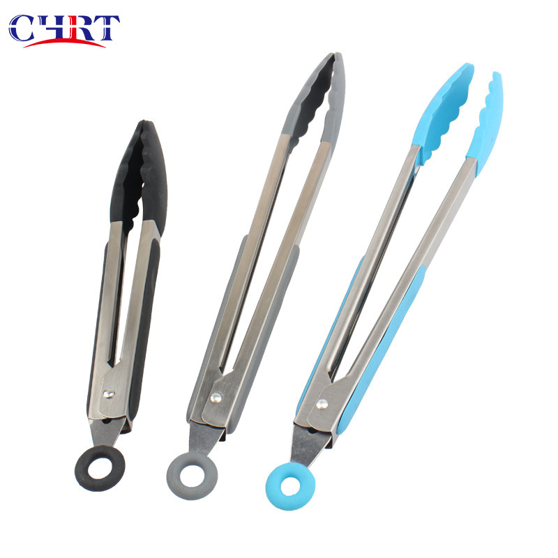 CHRT Hot Sale Food Utensils Stainless Steel Tongs BBQ Tools Small Camp Silicone Tongs for Frying