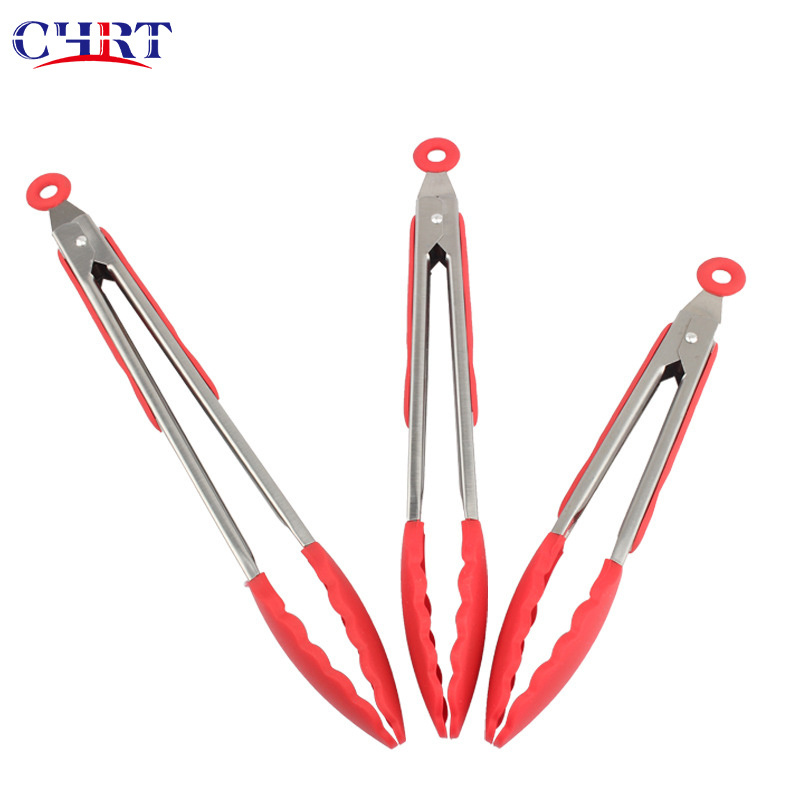 CHRT Hot Sale Food Utensils Stainless Steel Tongs BBQ Tools Small Camp Silicone Tongs for Frying