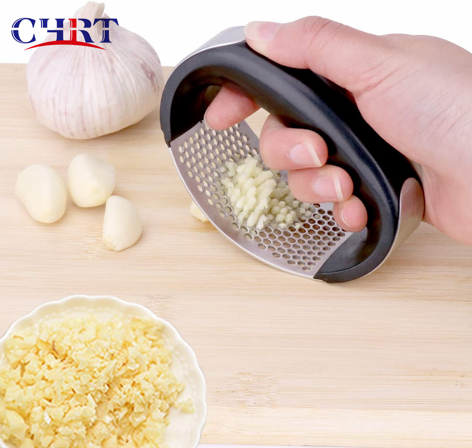 CHRT New Innovative Garlic Chopper Professional Heavy Soft-Handled stainless steel  Crush Garlic Press Rocker