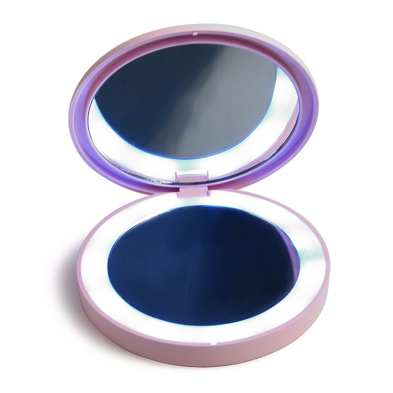 Hot Selling Cute Pink Compact Hand Pocket Vanity LED Make Up Mirror With LED Light