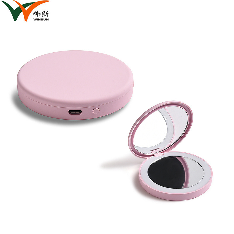 Hot Selling Cute Pink Compact Hand Pocket Vanity LED Make Up Mirror With LED Light