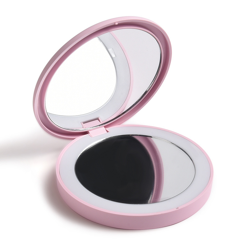 Hot Selling Cute Pink Compact Hand Pocket Vanity LED Make Up Mirror With LED Light