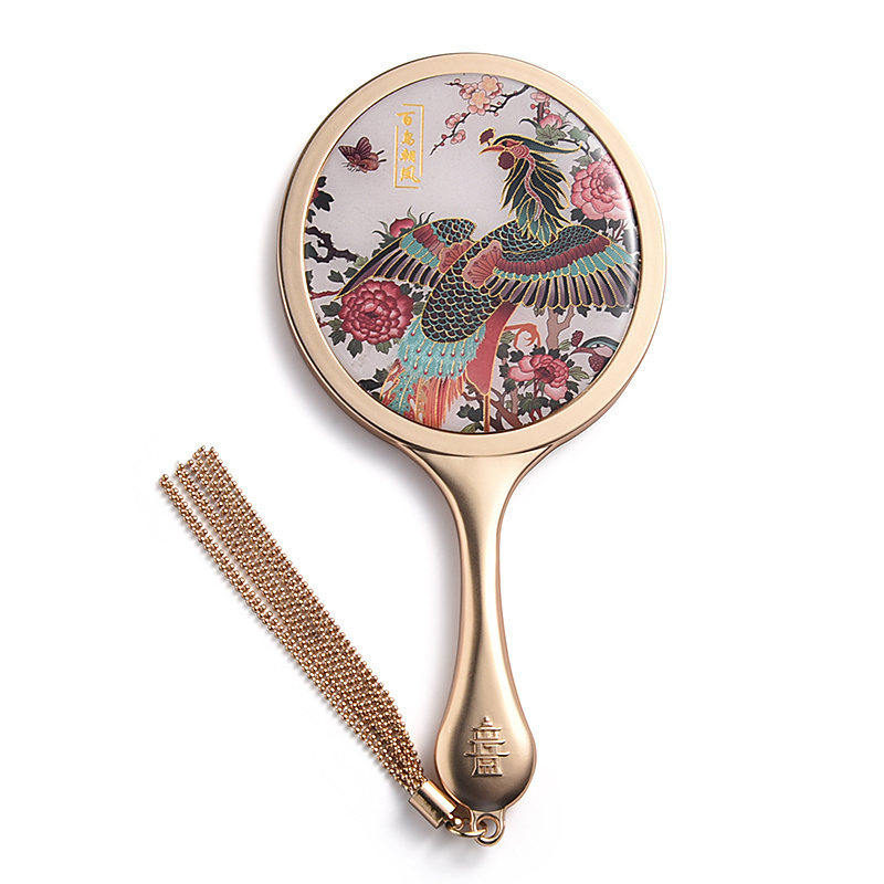 Personalized Custom Retro Style Pattern Tassel Portable Hand Held Mirror