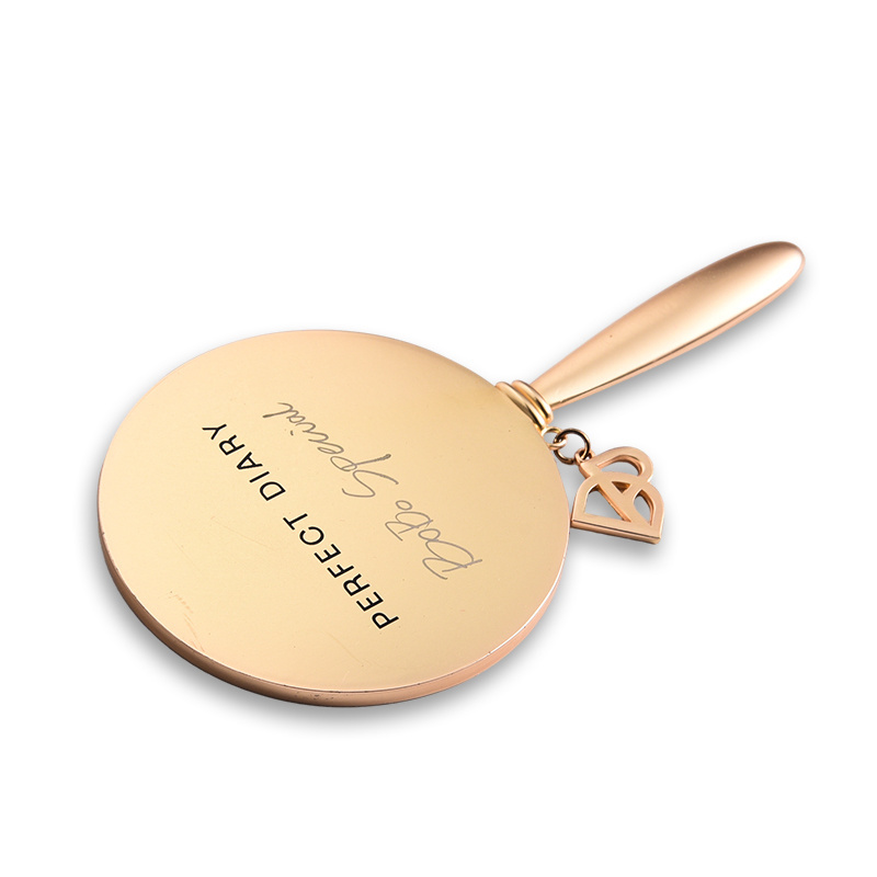 Gold Handheld Makeup Mirror Personalized Round Metal Cosmetic Mirror With Handle