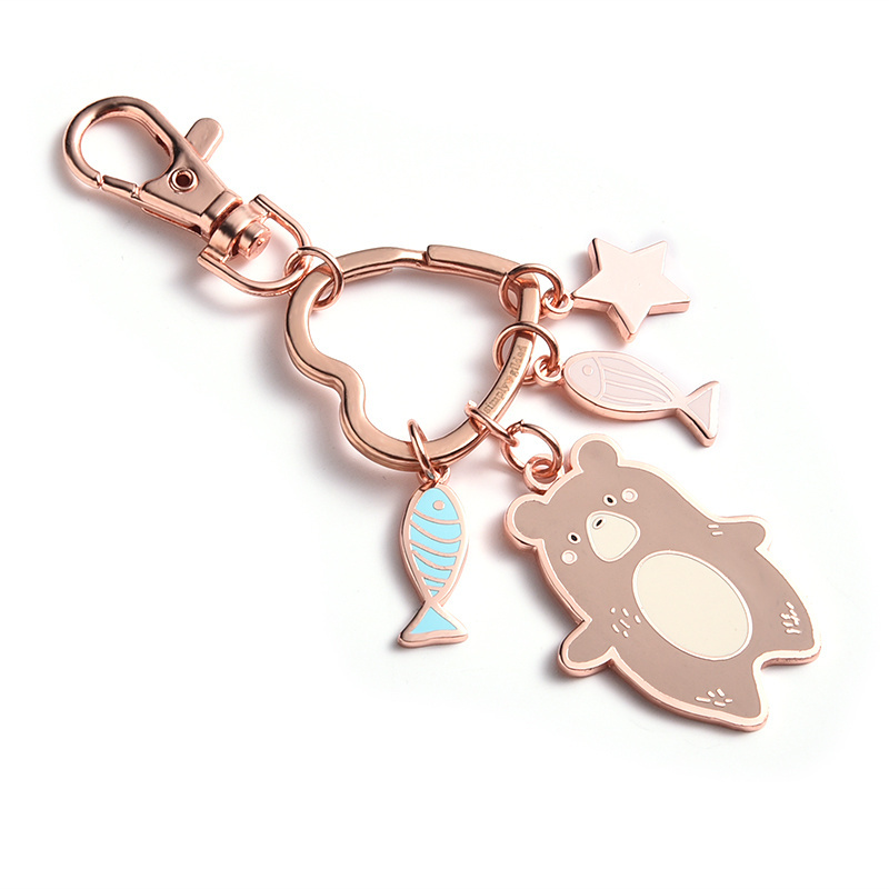 Promotional Gift Cute Heart Bling Rose Gold Enamel Key Chain Metal Pom Pom Keychain