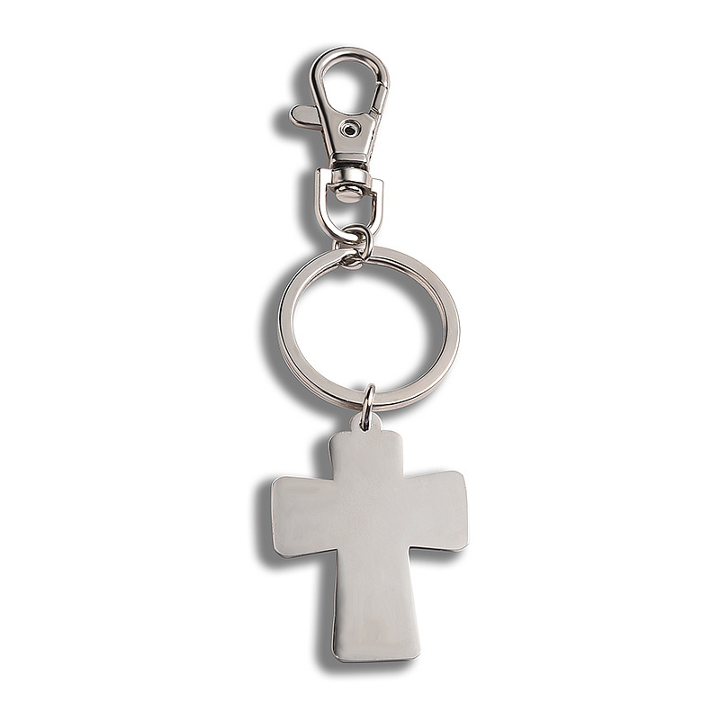 Hot Selling Metal Zinc Alloy Silver Cross Carved Pattern Keychain