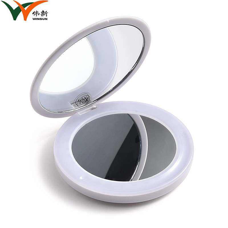 Desk Cosmetic Mirror Travel Chargeable LED Light Magnifying Makeup Compact Pocket Mirror