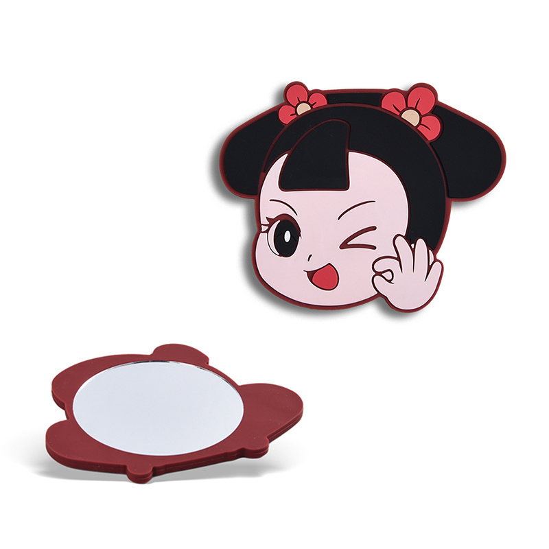 Customized Lovely Girl Soft Silicone PVC Unbreakable Single Side Makeup Pocket Mirror