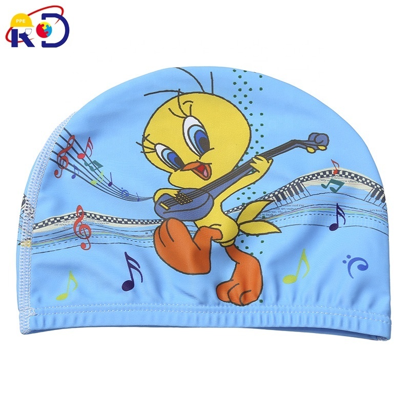 Kids' cute cartoon comfortable printed fabric swimming cap