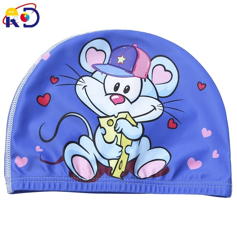 Kids' cute cartoon comfortable printed fabric swimming cap