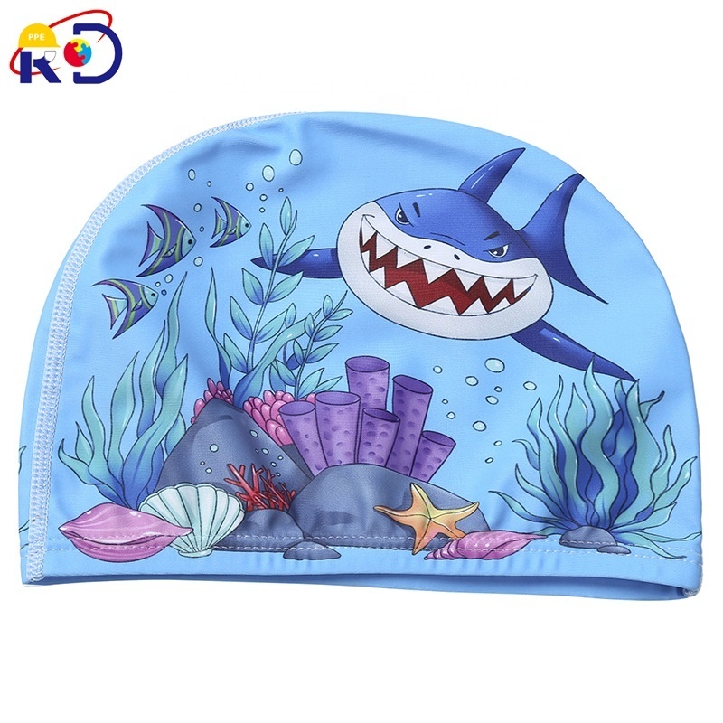 Kids' cute cartoon comfortable printed fabric swimming cap