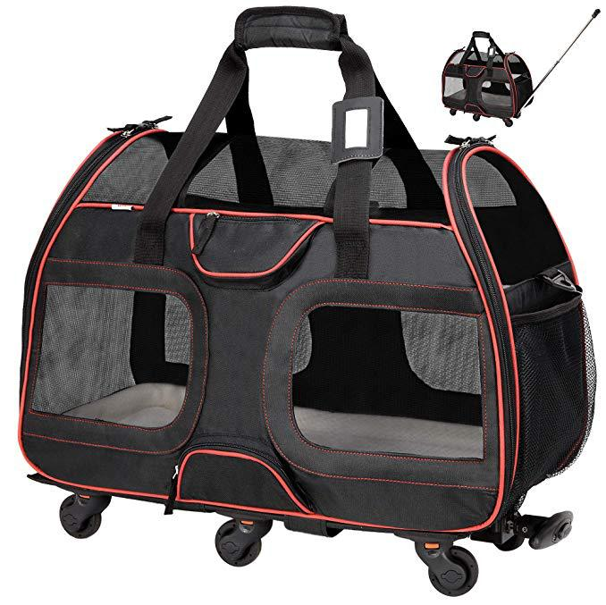 Premium Portable Wheeled Pet Dog Carrier With Wheels &Telescopic Handle