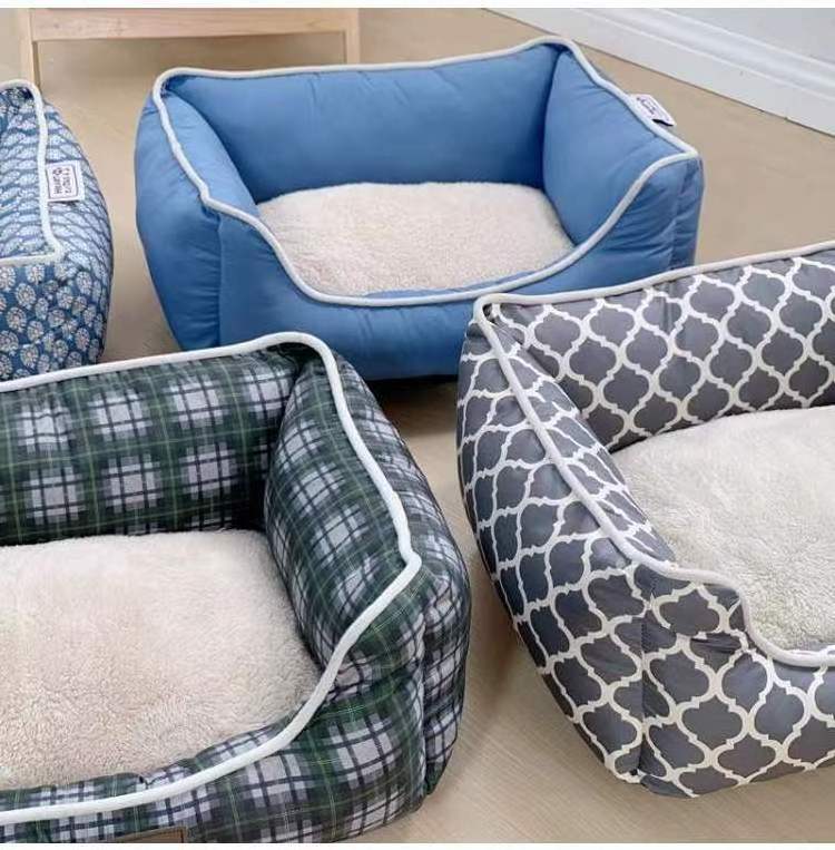 Luxury Ultra Removable Washable Round Donut High Bolster Calming square Pet bed with matching blankets for cooling dog bed ramp