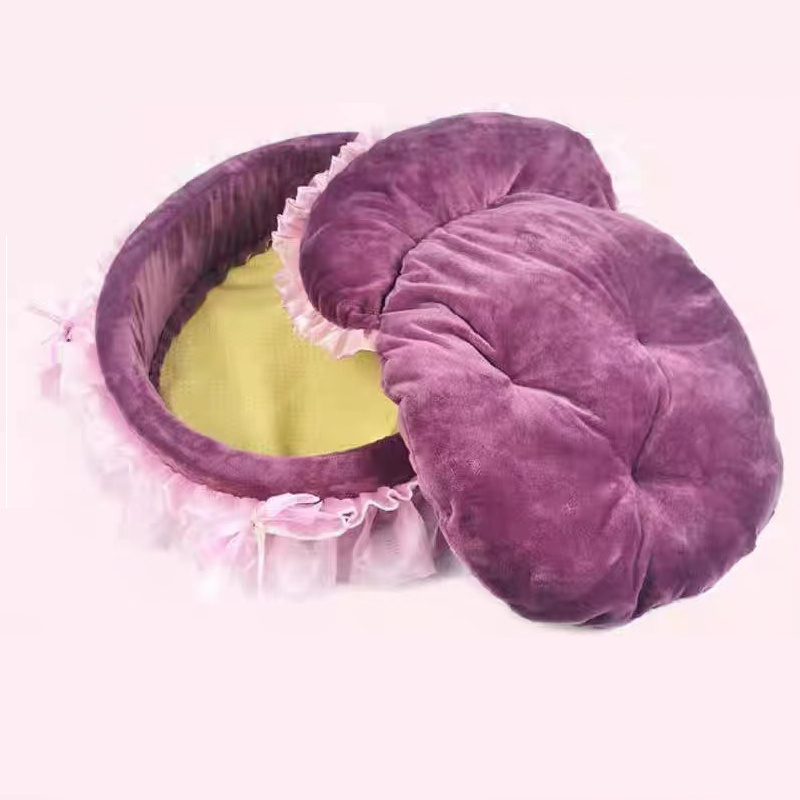 Wholesale fashion pet supplies lace teddy princess nest can move folding bed dog sofa fur plush Luxury princess kennel