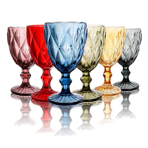 Wholesale vintage diamond wine glassware thickened colored glass goblets purple amber wedding glass cups