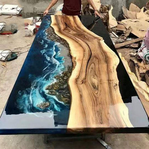 Home Furniture Factory Direct Solid Walnut Wood Restaurant Kitchen River Epoxy Resin Slab Dining Table