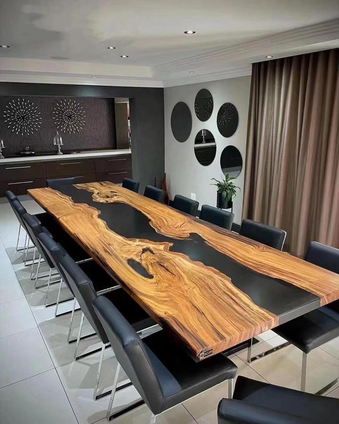 MORE DESIGN Factory Direct Luxury Solid Walnut Wood Cafe Kitchen Restaurant Coffee River Epoxy Resin Slab Dining Table