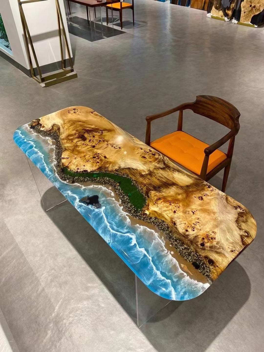 MORE DESIGN Factory Direct Luxury Solid Walnut Wood Cafe Kitchen Restaurant Coffee River Epoxy Resin Slab Dining Table