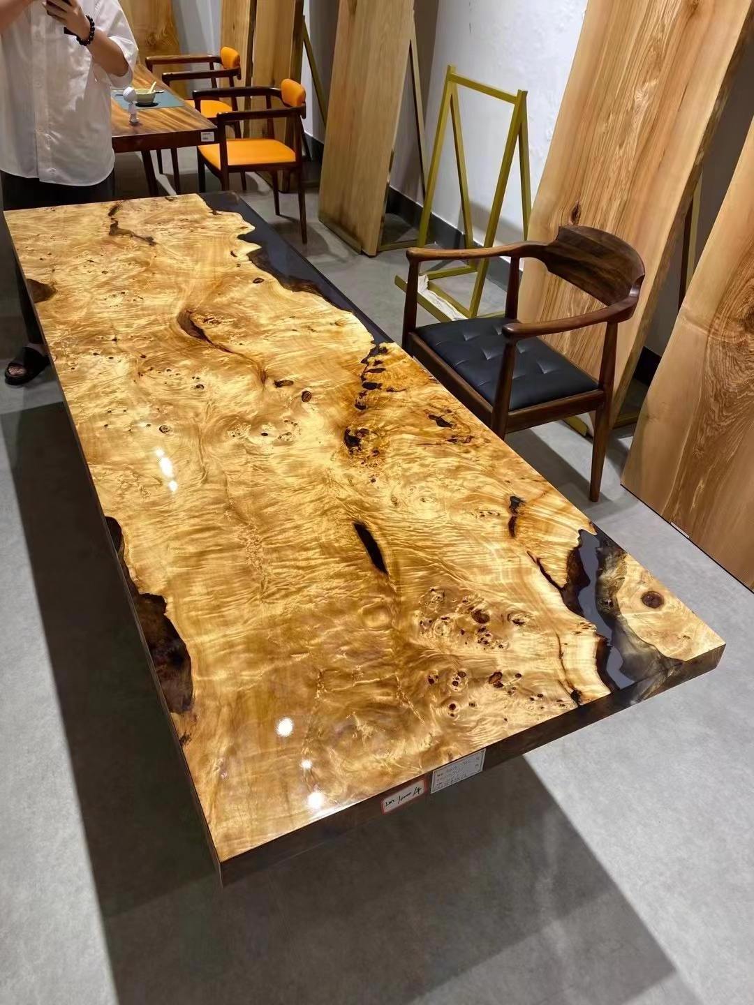 MORE DESIGN Factory Direct Luxury Solid Walnut Wood Cafe Kitchen Restaurant Coffee River Epoxy Resin Slab Dining Table