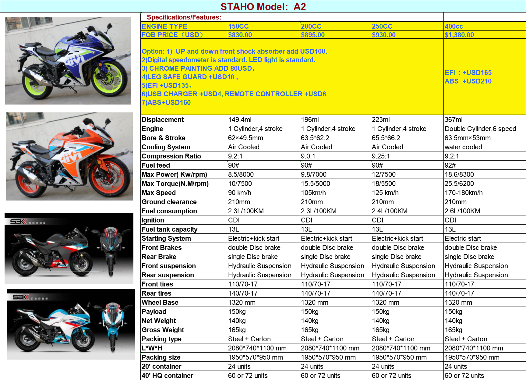 2022 Chopper 250cc gas powered   EFI double cylinder OIL cooling  400cc double cylinder water cooling racing motorcycle