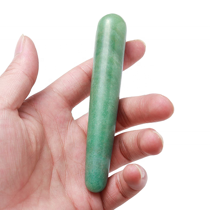 Rose Quartz Gua Sha Massage Stick Facial Tool Kegel Exercise Massage Wand 110MM Green Jade Healing Wand For Acupuncture Therapy