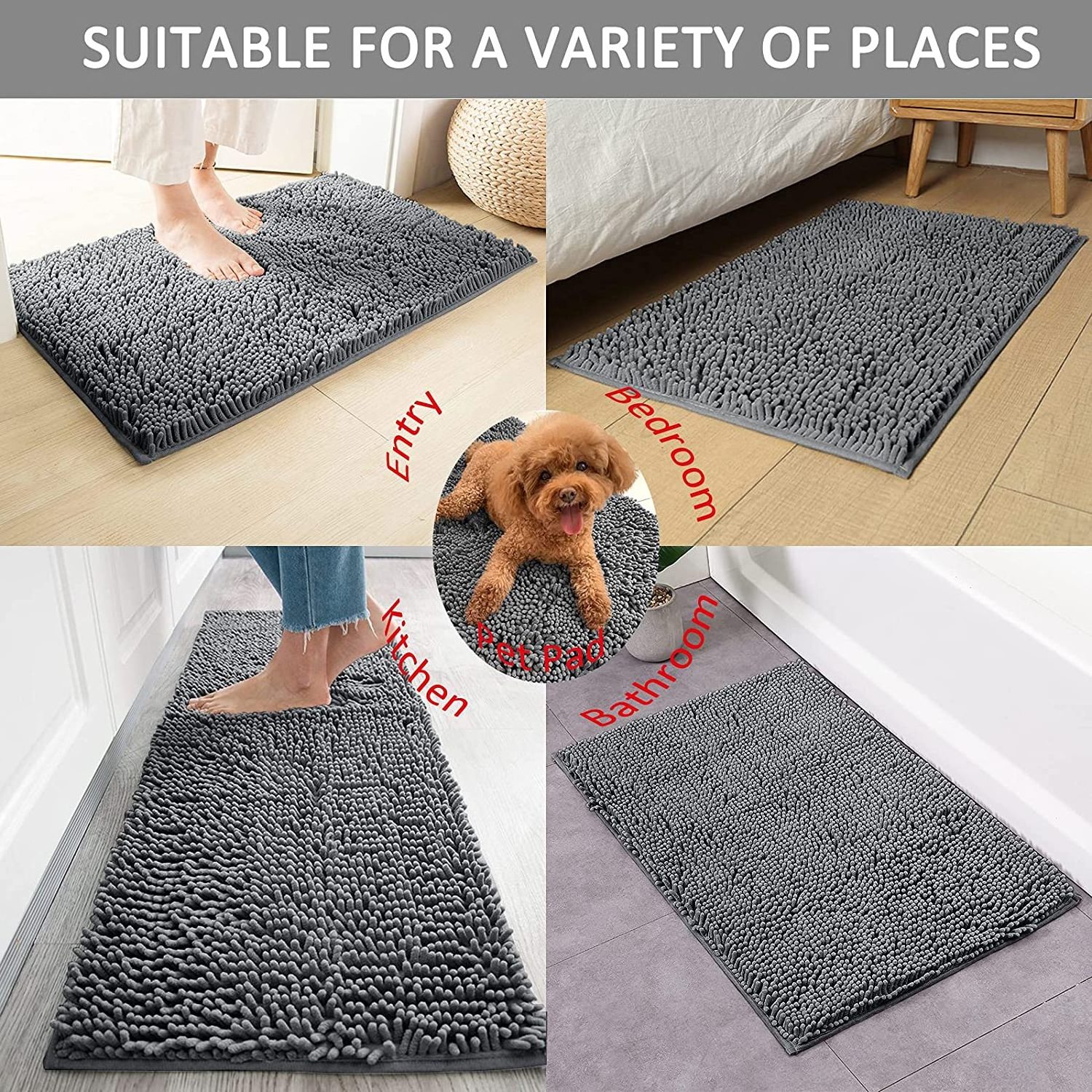 High Quality Dog Chenille Doormats Pet Indoor Door Mats Washable for Mud Entry Indoor