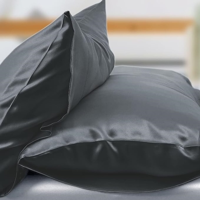 satin pillowcase (50*75cm) customize size for hair and skin silky soft with envelope closure (dark grey)