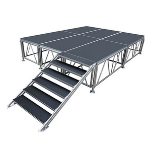 Event Stage Structure Portable Stage System Black Surface Platform Four Legs Aluminum Alloy Stage