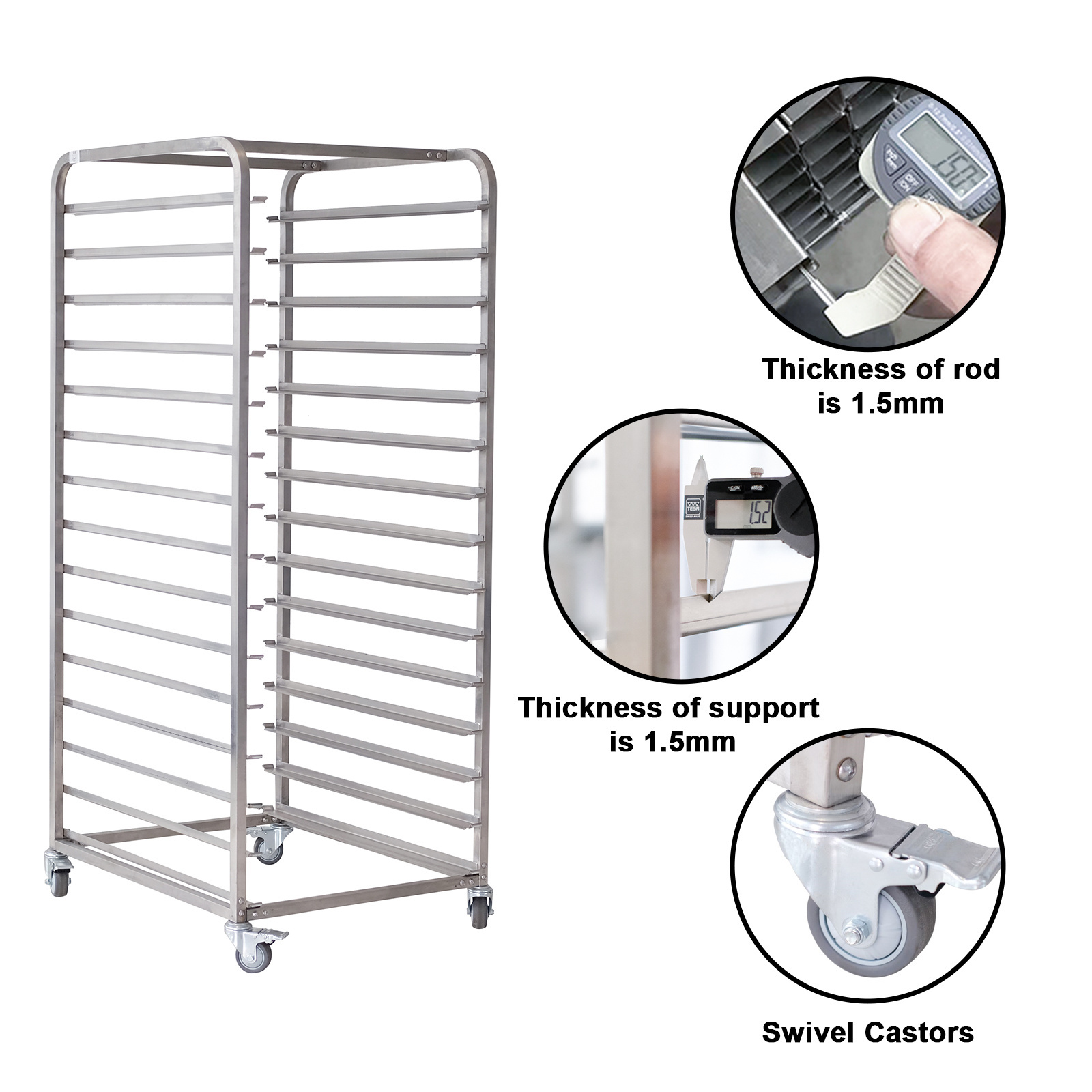 304 201 Stainless Steel Commercial Use 15 Shelves Sheet Pan/ Baking Trays Rack Food Bread Display Bakery Trolley