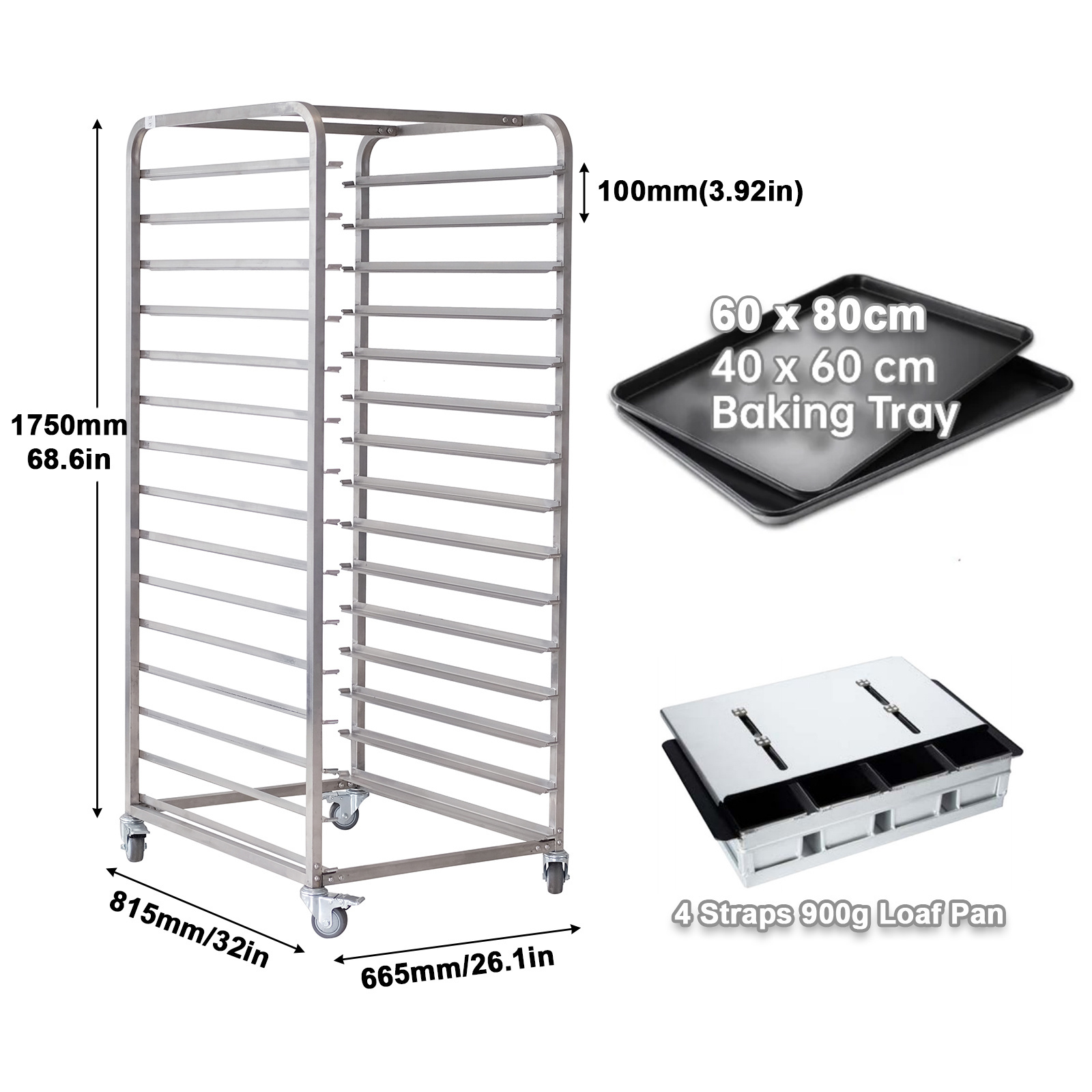 304 201 Stainless Steel Commercial Use 15 Shelves Sheet Pan/ Baking Trays Rack Food Bread Display Bakery Trolley