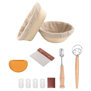 Bread Proofing Basket Set 9 Inch Round & 10 Inch Oval Sourdough Basket with Bread Lame Dough Whisk Dough Scraper