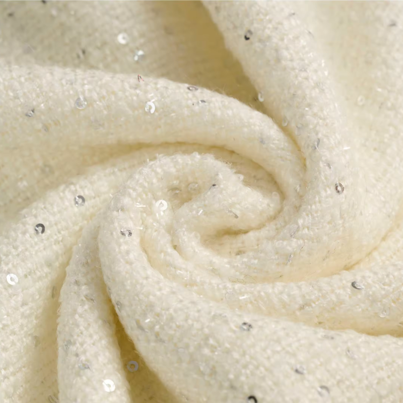 Factory Outlet Inlay White Shiny Silk Thread Tweed Clothing Glitter Polyester Fabric