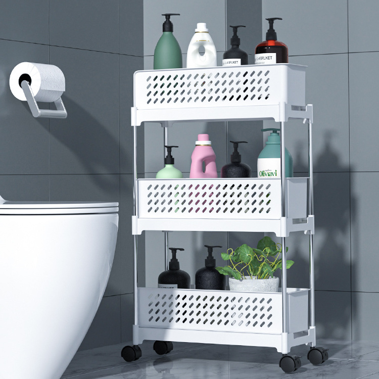 Home kitchen small three tier rolling mobile storage trolley plastics storage cabinet drawers cart