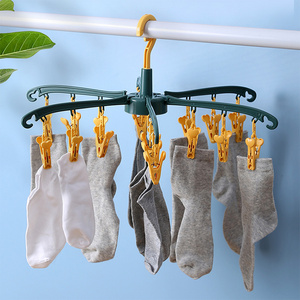 Household Durable plastic PP Folding hanger Multi-clip bra clothes Drying Socks Rack with 18 clips