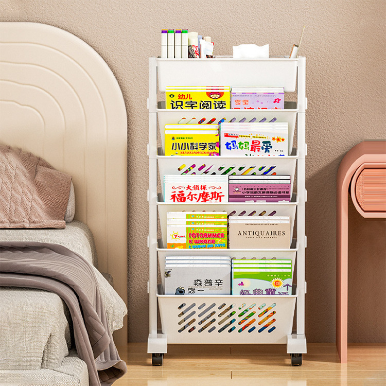 plastic 4-tier living room student table side magazine display storage holder book cart bookshelf for kids