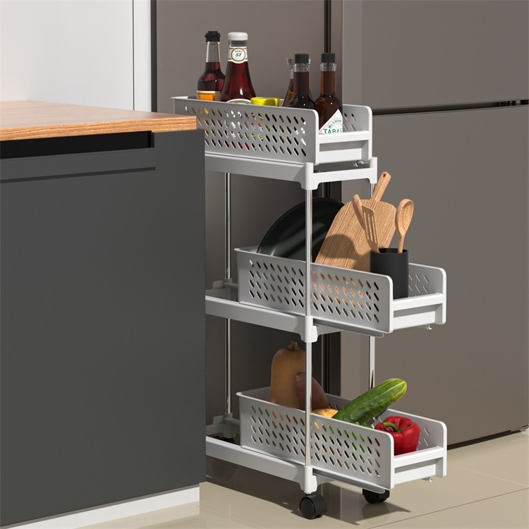 Home kitchen small three tier rolling mobile storage trolley plastics storage cabinet drawers cart