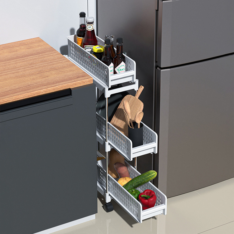 Home kitchen small three tier rolling mobile storage trolley plastics storage cabinet drawers cart